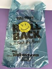 12 Vintage Walmart Blue over Sized Plastic Bags Roll Back Smiley Face 2001 RARE picture