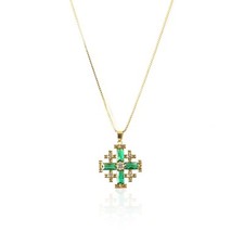 Green Topaz Jerusalem Cross Crusaders Pendant Necklace Gold Plated 18k picture
