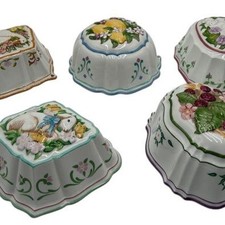 Vintage Set of 5 Franklin Mint Le Cordon Bleu Porcelain Jelly Molds picture