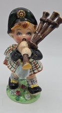 Vintage Napco Japan Scottish Bagpiper Girl Figurine Tartan Plaid 5