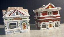 Set / 2 Vintage Lenox For The Holidays Village Toy Shop & Fire Station Christmas picture