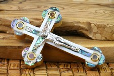 Olive Wood Cross Jerusalem Mother of Pearl Holy Land Crucifix Wall Hand Made picture