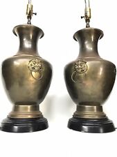 2 ANCIENT CHINA LAMPS Foo Dog GINGER JAR Lion Rings Brass Pair Vintage Antique picture