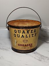 Antique QUAKER STATE Farmers Union State Exchange Grease Bucket Oil Can Rare picture