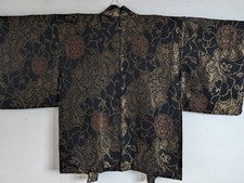 Vintage Japanese Urushi Haori Jacket Black Gold, Lacquered Kimono Jacket, 149 picture