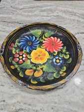 Vintage Hand Carved & Painted Mexican Folk Art Wood Floral Batea Bowl 13