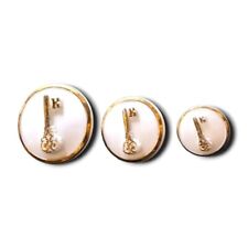 White Glass Buttons Set of 3 Intricate Golden Keys La Mode Gold Rim Vintage picture