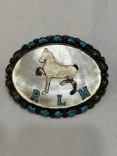 Vintage Navajo Tim Bedah & Bessie Manning 14K & 925 Turquoise Custom Buckle 139g picture