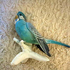 Vintage Karl Ens hand-painted porcelain blue budgerigar (parakeet) picture