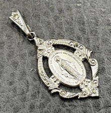 VTG Ann Gale Sterling Silver 925 Miraculous Medal Religious Marcasite Pendant picture
