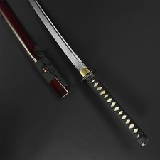 Musashi Ryu Red Katana 1060 Carbon Steel Hand Forged Clay Tempered Sword picture