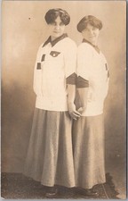 c1910s Studio Photo RPPC Postcard Two Young Women in Matching Dresses / Unused picture
