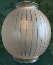 NICE Antique Victorian Frosted & Wheel Cut Lines Astral Solar Argand Lamp Shade picture