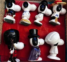 SOLD 4 HEATHER Lot 7 Vintage Peanuts Snoopy Ceramic Christmas Ornaments Japan picture