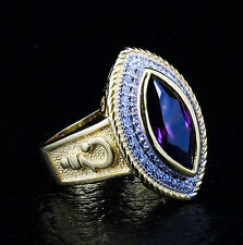 MARQUISE AMETHYST CHRISTIAN 14K YELLOW GOLD WOMEN'S BISHOP RING PASTORAL'S STAFF picture
