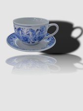 $250 Neiman Marcus White Blue 12 Piece 10 Ounce Hand Paint Cups & Saucers Set picture