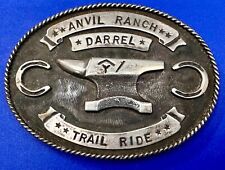 Sterling Silver Anvil Ranch Trail Ride Large Unique Vintage Signed Belt Buckle picture