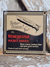 VINTAGE WINCHESTER PORCELAIN SIGN RARE OLD POCKET KNIFE FIREARM GUN AMMUNITION picture
