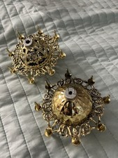 2 Vtg Bradford Luma-Lite Chandelier Christmas Ornaments Gold Silver Plastic picture