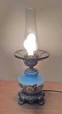 Vtg Blue Parlor Lamp Hand Painted Ombre Cast & Glass GWTW Hurricane No shade picture
