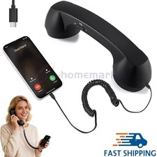 Retro Phone Handset, Type-C Wired Handsets Style Landline Handle Receiver BLACK picture