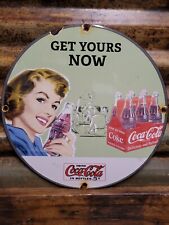 VINTAGE COCA COLA PORCELAIN SIGN OLD BEVERAGE ADVERTISING SODA POP COKE BOTTLE picture