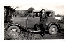 VINTAGE PHOTO 1932 STUDEBAKER W/ SWAN RADIATOR CAP  & DAPPER GENTLEMAN picture