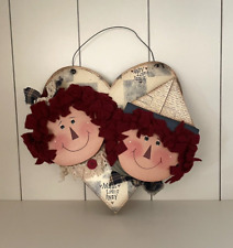 Handmade Raggedy Ann & Andy Wood Wall Hanging Crafted Children Artisan Decorate picture