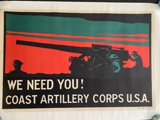 c.1917 Original WWI Tolson Coast Artillery Corps U.S.A Poster Linen Backed picture