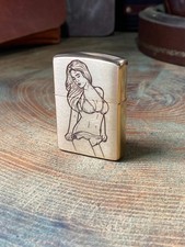 Vintage Pinup Girl Engraved Brass Armor Zippo Lighter – Made & Engraved USA picture