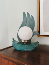 Rare Vintage Teal Art Deco Style Flame Lamp With Globe picture