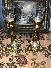 Antique Hollywood Regency Style Ornate Gold cast Brass  Candlestick Holders picture