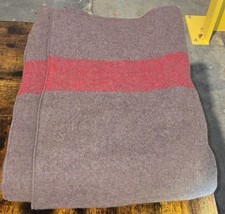 100% Wool Blanket Gray/Brown with Red Stripe Civil War Rev War Mountain Man picture