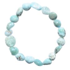 CHARGED Natural Brazilian Larimar Crystal Nugget Bead Stretchy Bracelet picture