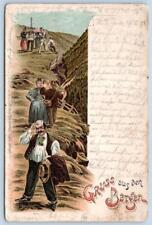 GRUSS AUS GREETINGS FROM BERGEN GERMANY ANTIQUE POSTCARD 1898 picture