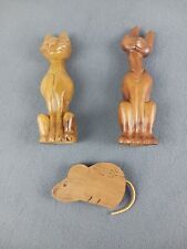 Wooden Carved Cats Folk Art With Mouse picture