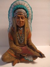 Native American Chief Sitting w/ Peace Pipe Vintage  1972 Byron Molds Sculpture picture