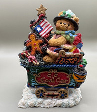 Crinkle Claus Collectible Train Set Coal Car Teddy Bear Resin Figurine 1997 picture