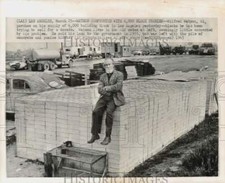1965 Press Photo Wilfred Watson and his supply of building blocks in Los Angeles picture