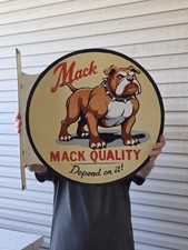LARGE VINTAGE MACK QUALITY FLANGE DOUBLE SIDED PORCELAIN SIGN 17
