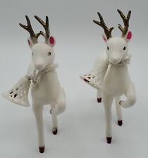 Vintage 2 Plastic White Flocked Chistmas Reindeer Large Bell JAPAN picture