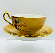 Antique T & V Limoges France Tea Cup Saucer Acorn Pattern Gold 1914 Signed picture
