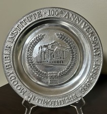 Vintage 1986 Moody Bible Institute 100th Anniversary Commemorative Pewter Plate picture