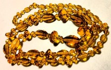 Antique Czech Art Deco Era Amber Faceted Glass Beads Beaded Necklace picture