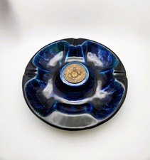 Vintage USMC Marine Corps Pottery Ashtray Brown-Tex USA Blue Drip Glaze 10