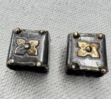 Sterling Silver 18K Gold Pair of Belt Keepers Western - 10mm Handmade 8.25g picture