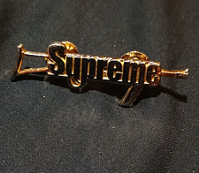 Supreme Logo Gold Tone Lapel Pin Badge w/ Clutch Back Fasteners picture