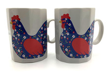 2 VTG Otagiri Rooster Hen Patchwork Floral Farm Coffee Cup Mug picture