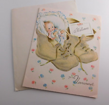 VTG Welcome Baby boy or Girl Greeting Card w/envelope  Sunshine Line 1940-50's picture