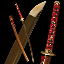 US Stock Handmade Katana Gold Blade Japanese Samurai Sword Red Handed Very Sharp picture